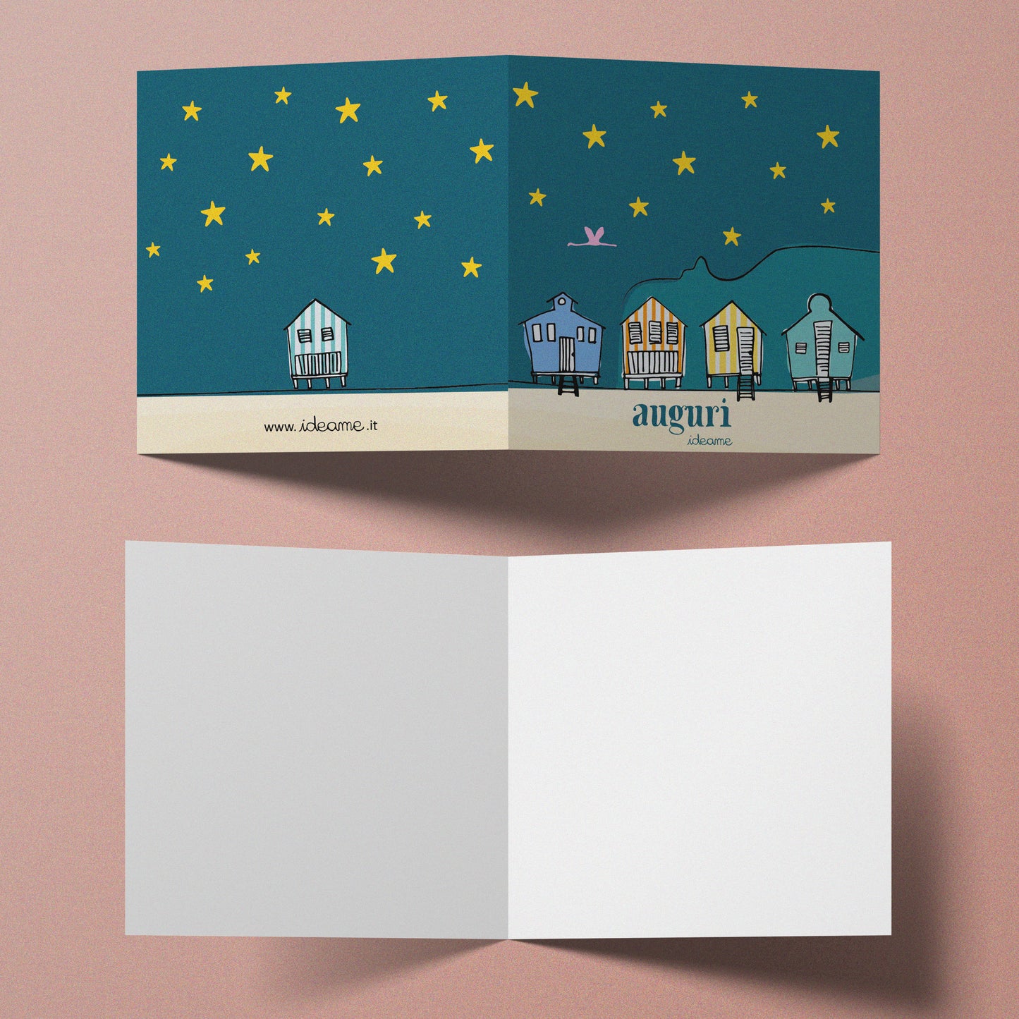 Biglietto Auguri Casotti e stelle